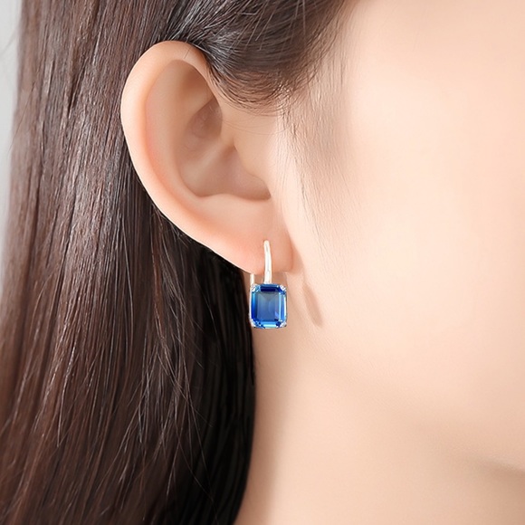 Silver w/Powder Blue Crystal Earrings - Picture 3 of 4